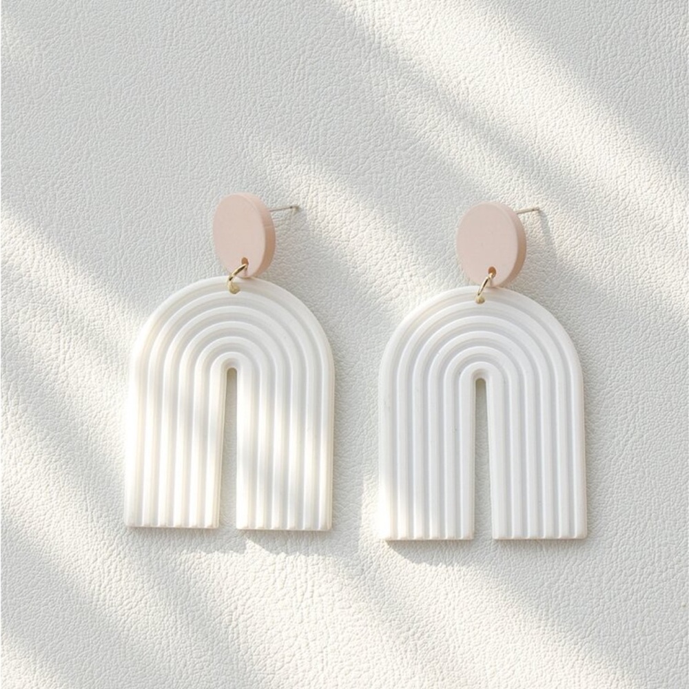 White and Pink Arch Earrings